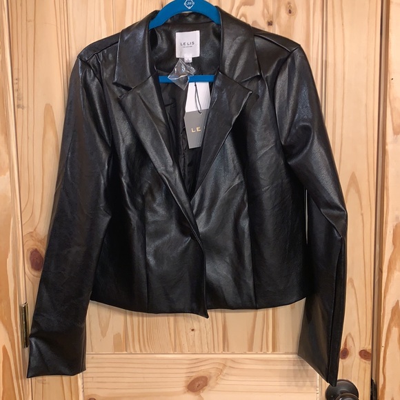 Le Lis Faux Black Leather Jacket Size Large - Picture 2 of 5